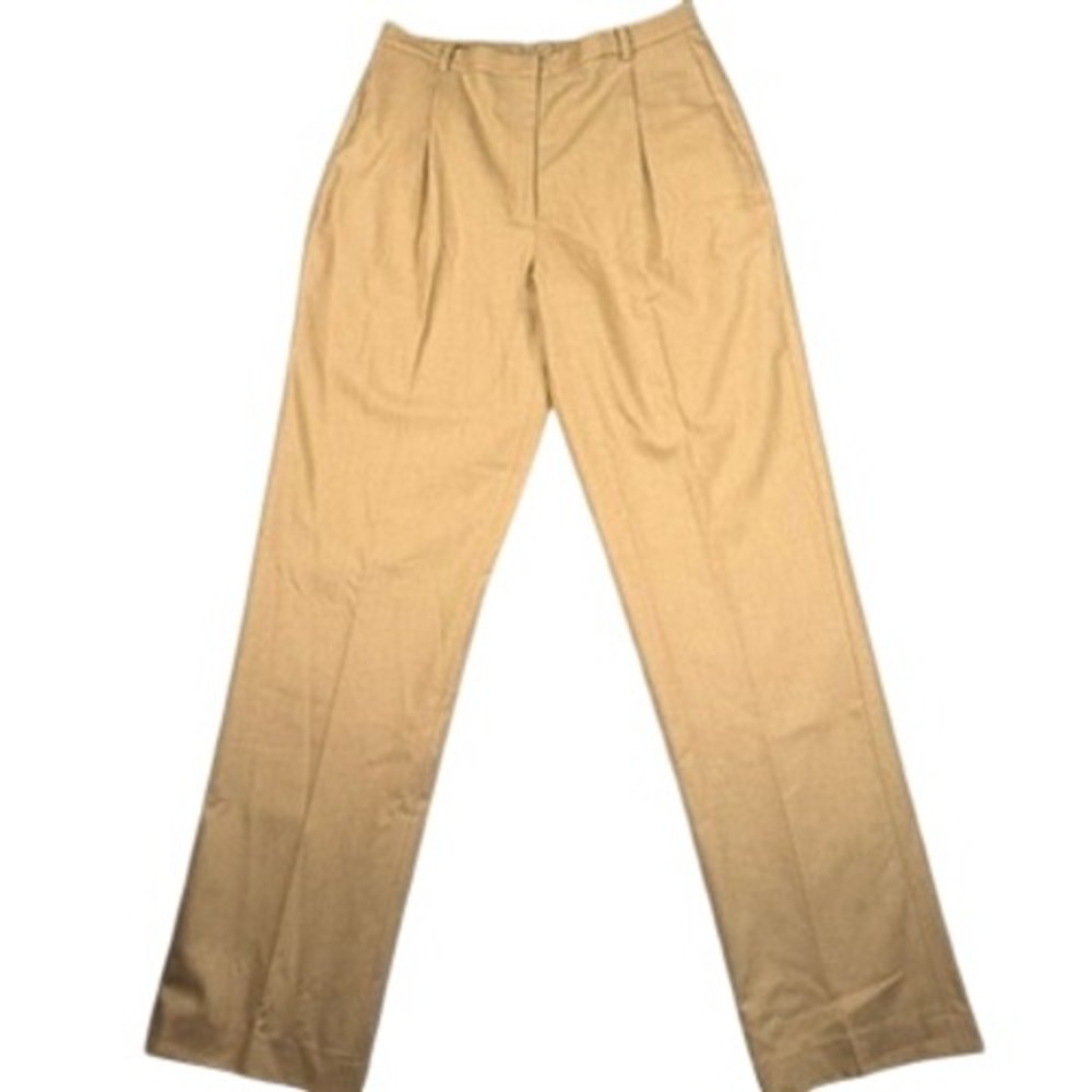 Lands' End Pleated Trousers 14 Tall Women Camel Wool Cashmere Blend Stretch